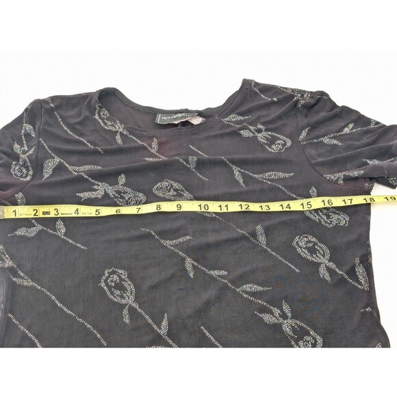 Molly Malloy Evening Vintage 90s Black Rhinestone Roses Midi Dress Size Large - Picture 9 of 12